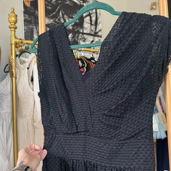 Reiss | Leonora Draped Silk Textured Mini Dress in Black Lace Detail Hidden Zip - Picture 9 of 9